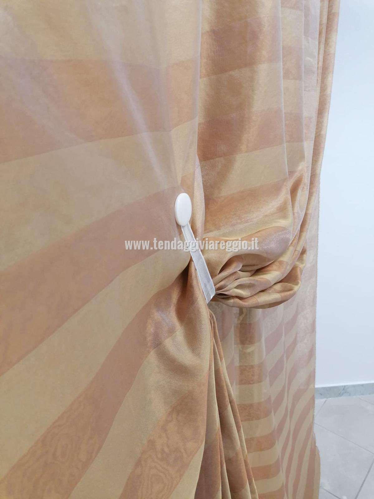 Tenda ORGANZA FASCIATA TUBICA color terra di Siena cm 330