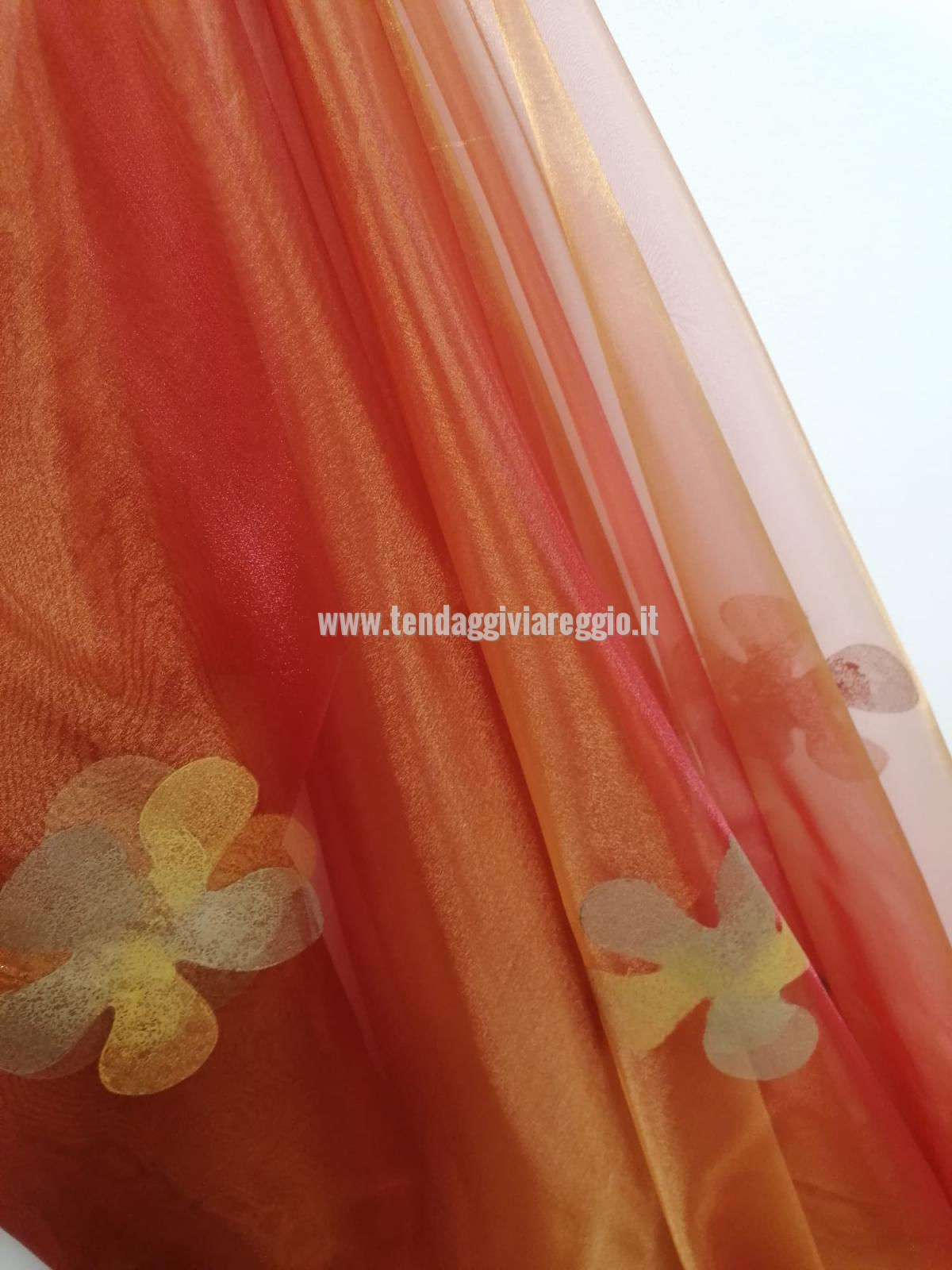 Tenda organza cangiante arancio con stampa FLOWER